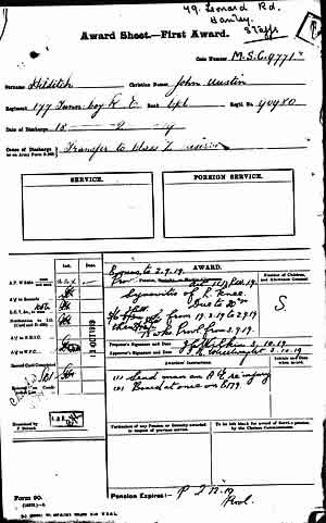 Army Medical Record for John Hilditch